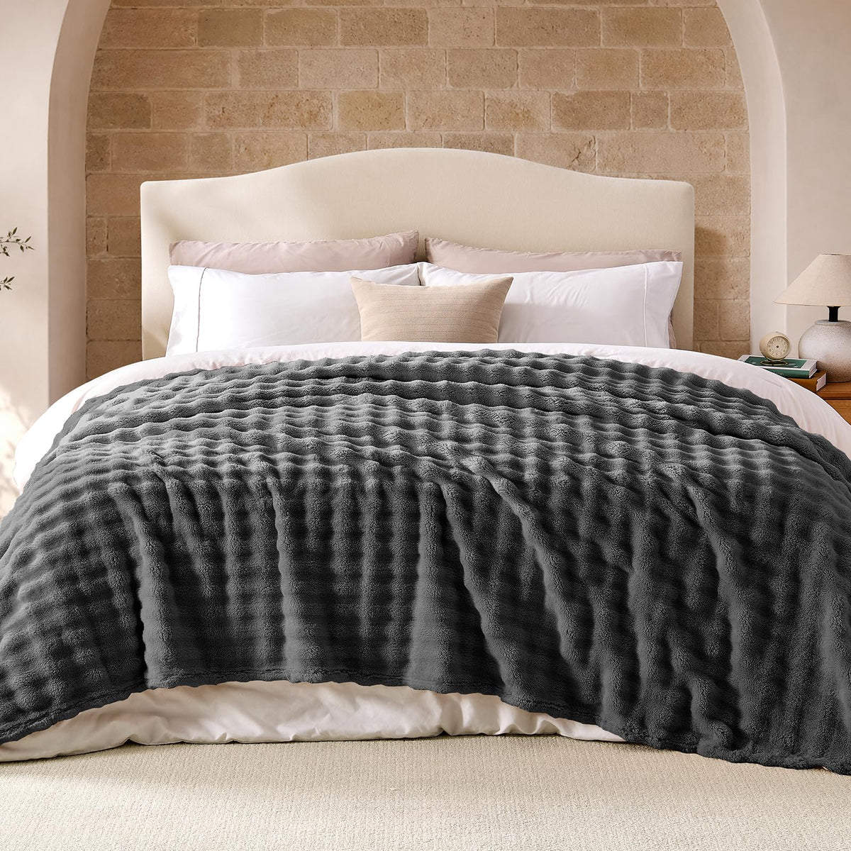 Lotus Karen 3D Bubble Fleece Blanket for Couch - Ultra Soft Fluffy White Throw Blanket for Sofa Bedroom, Lightweight Cozy Throw for All Season, Adults Women Kids Off White, 50"x60"