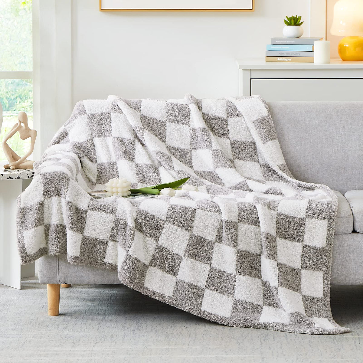 WRENSONGE Soft Checkered Throw Blanket for Couch-Cozy Warm Knitted Blankets