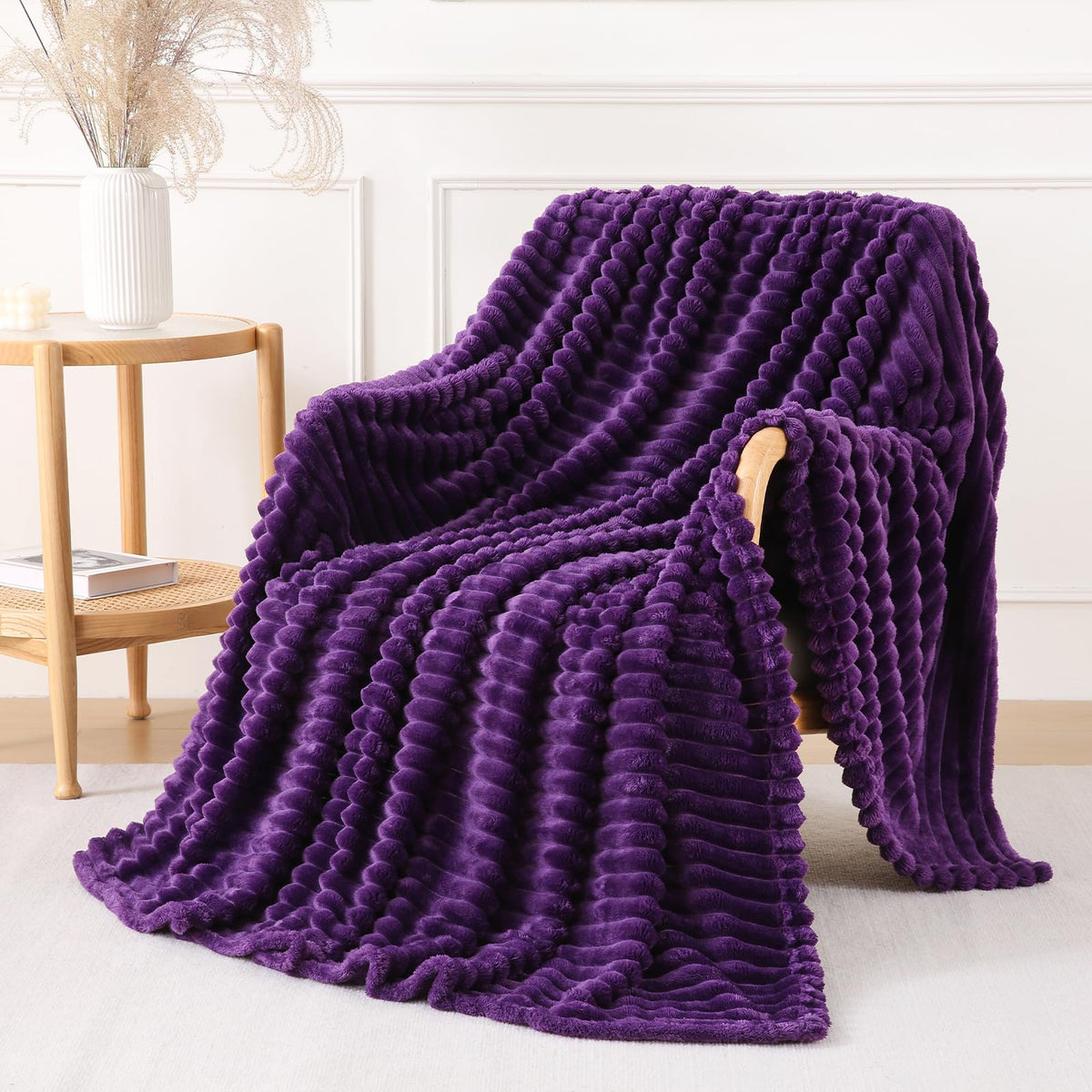 Khaki Throw Blanket for Couch Sofa 50x60 inches Striped Design