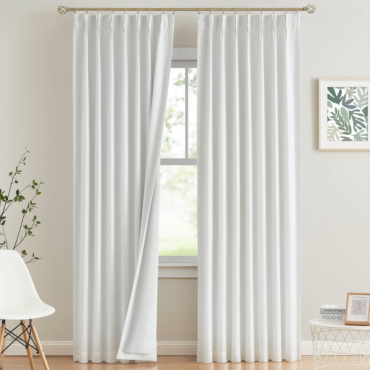 Vision Home Pinch Pleated Full Blackout Curtains Linen Blended Room Darkening Window Curtains 84 inch for Living Room Bedroom Thermal Insulated Pinch Pleat Drapes with Hooks 2 Panel 40"Wx84"L,Blue Fog