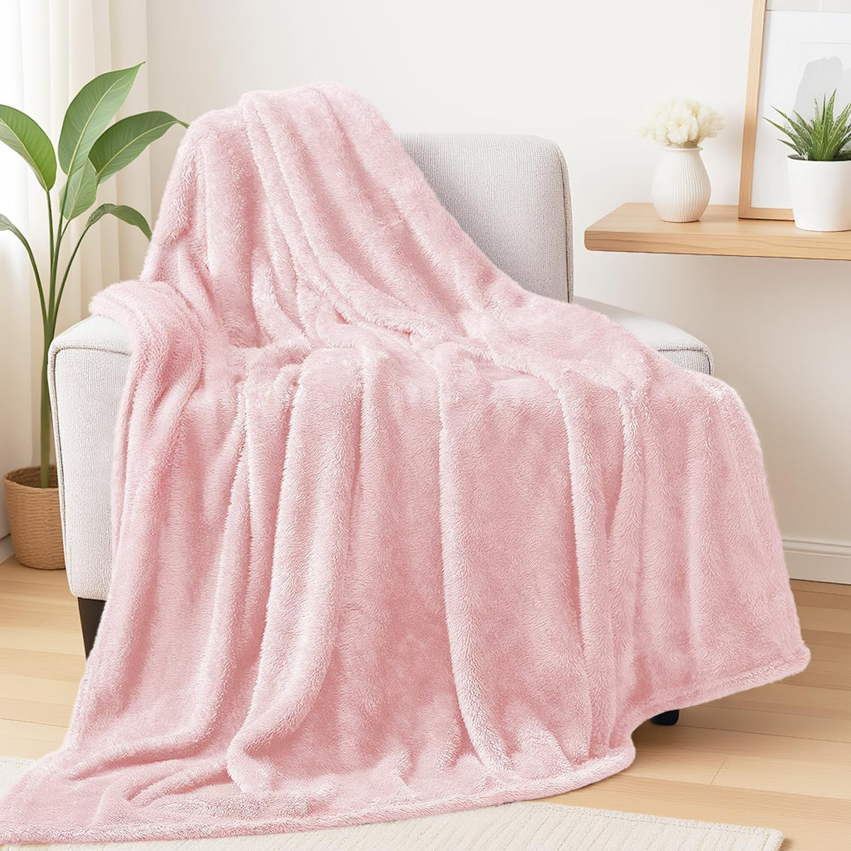 Exclusivo Mezcla Fuzzy Large Fleece Throw Blanket for Couch, Dusty Pink