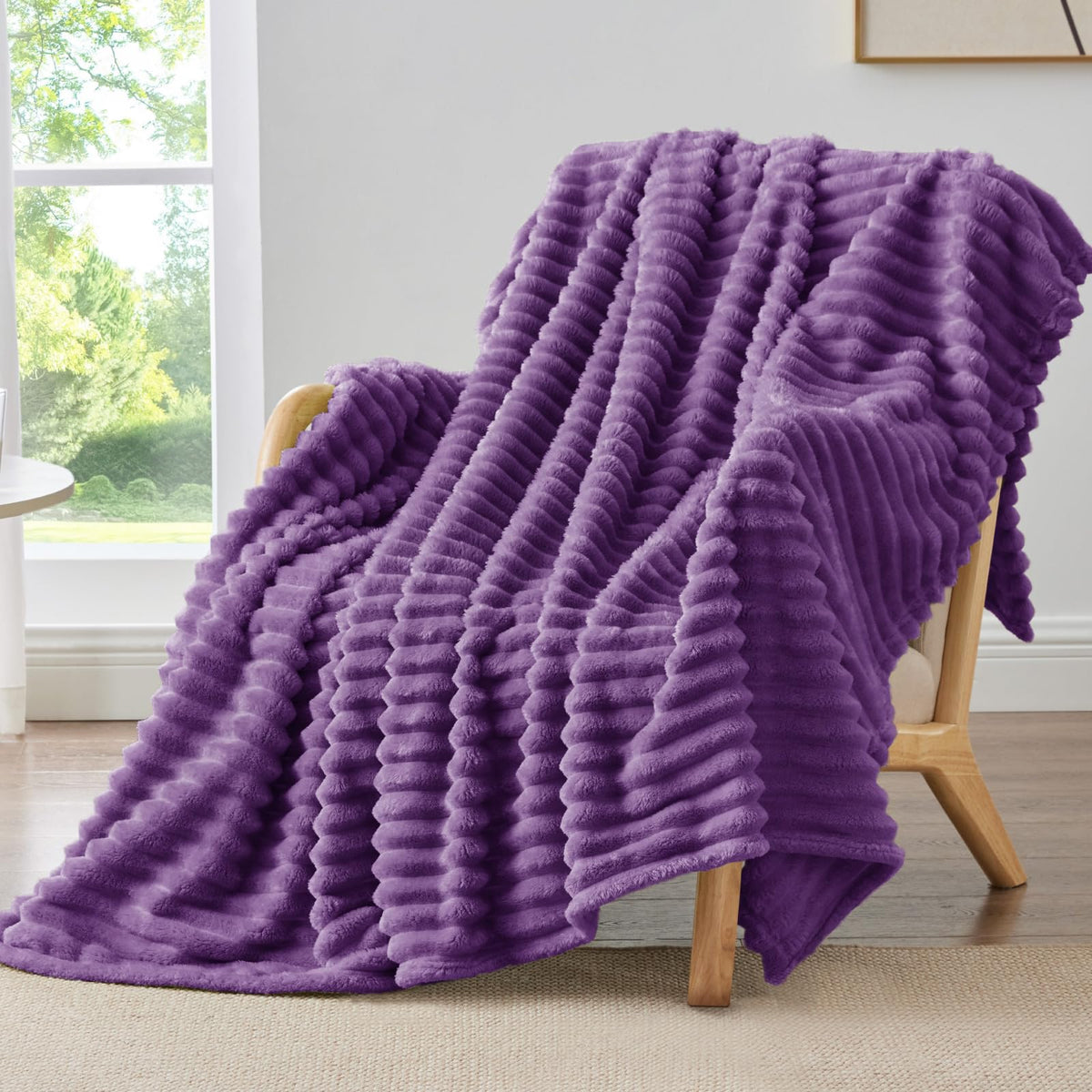 BEDELITE Ribbed Fleece Throw Blanket for Couch, Cream, 50"x60"