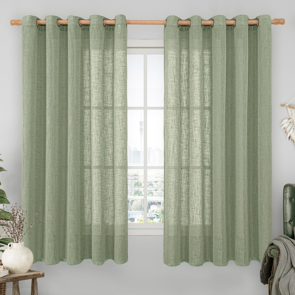 LAMIT Cream Ivory Linen Semi Sheer Curtains 84 inch Length for Bedroom