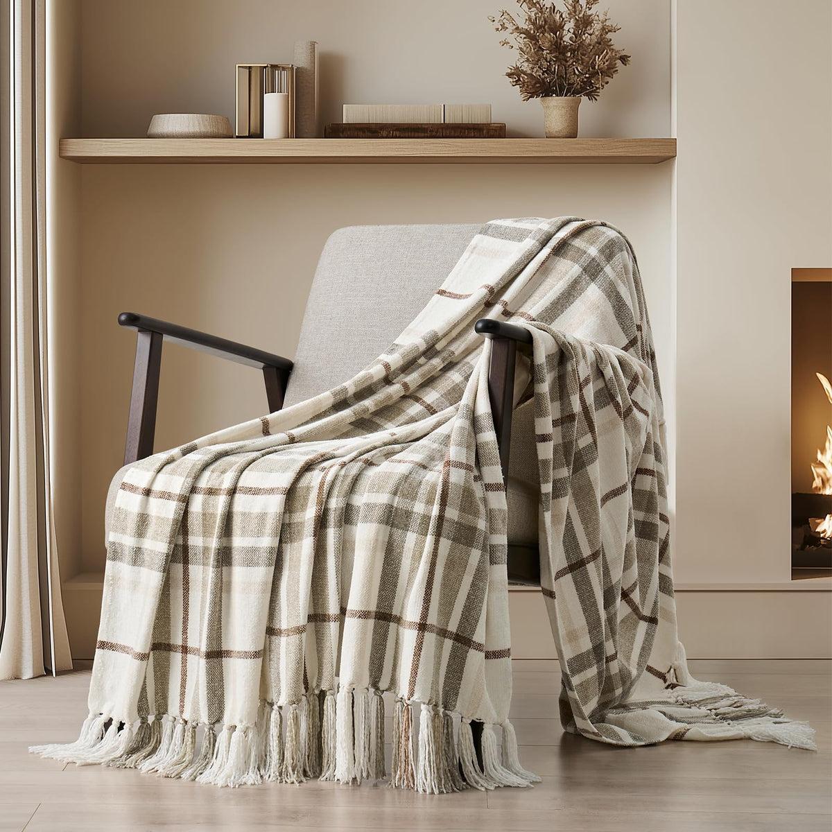 EverGrace Plaid Chenille Fall Throw Blanket, 50"x60", Harvest Orange Plaid