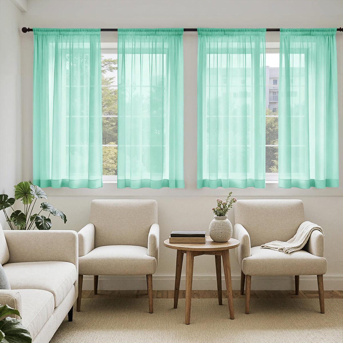 MIULEE Beige Sheer Curtains 84 Inches Long 4 Panels 42 x 84 Inches