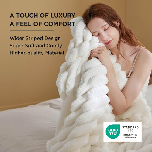 Bedsure Soft Cozy Fluffy Comfort Throw Blanket for Bed, White, 50"x60"