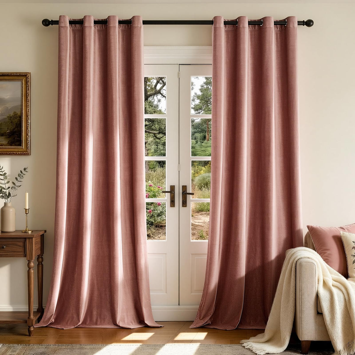 BULBUL Velvet Gold Grommet Blackout Curtains 84 inch Length for Living Room