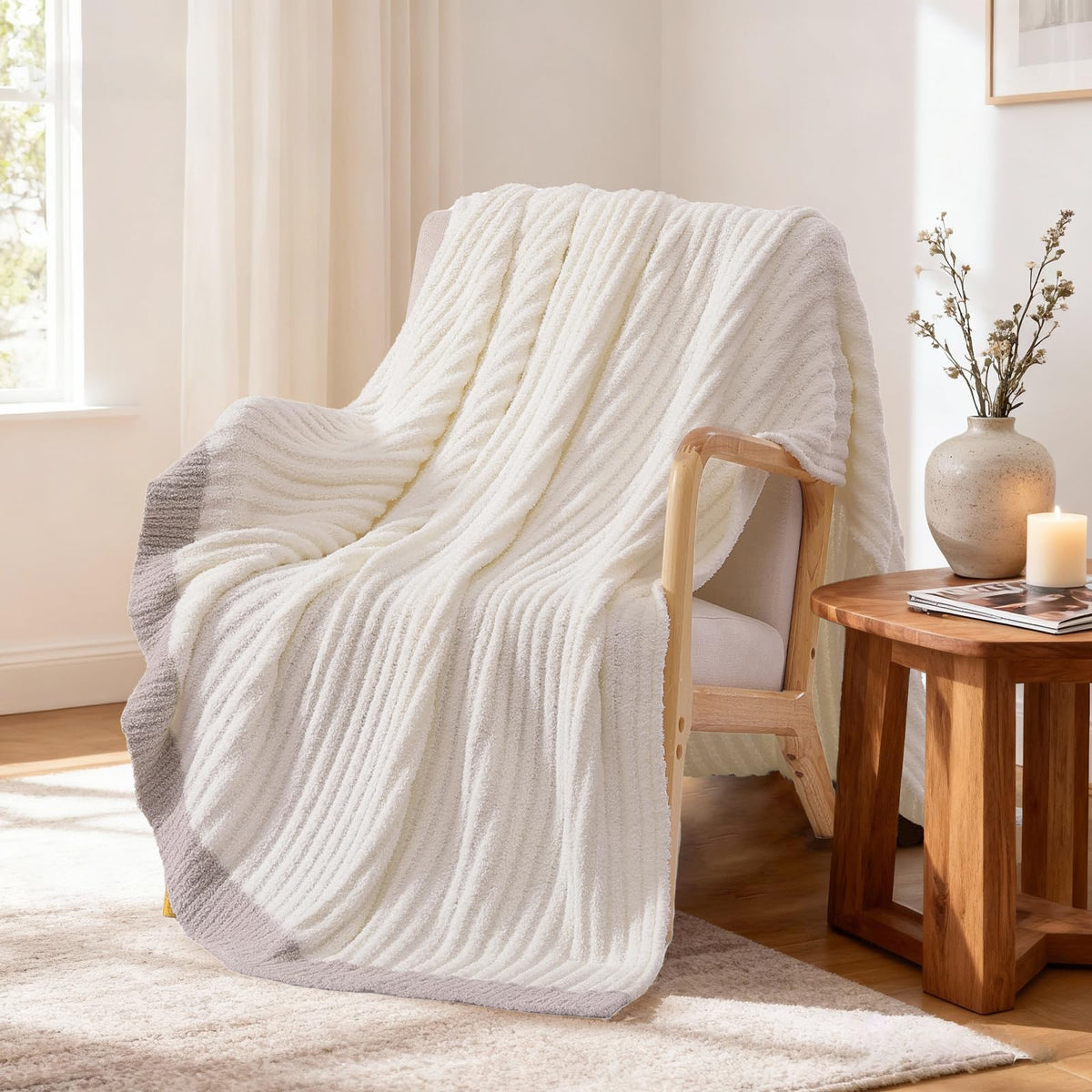 WRENSONGE Soft Checkered Throw Blanket for Couch-Cozy Warm Knitted Blankets