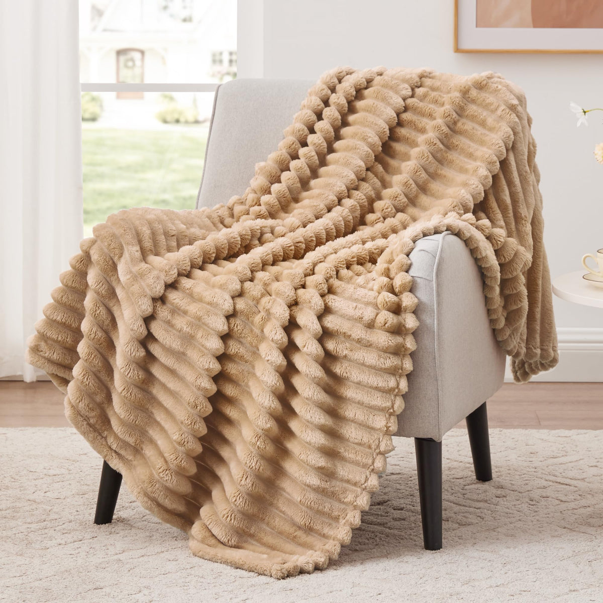 EXQ Home Stripe Jacquard Throw Blanket Light Purple for Couch Gentle Soft
