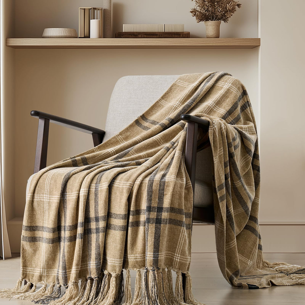 EverGrace Plaid Chenille Fall Throw Blanket, 50"x60", Harvest Orange Plaid