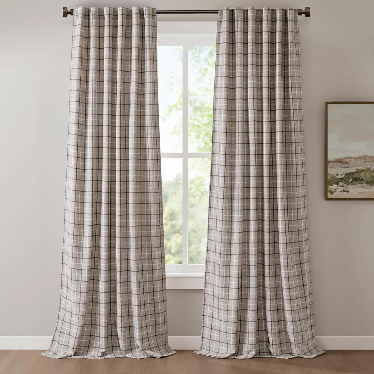 Madison Park Plaid Window Curtain Thermal Insulated, 1 Panel, 50x95 Brown