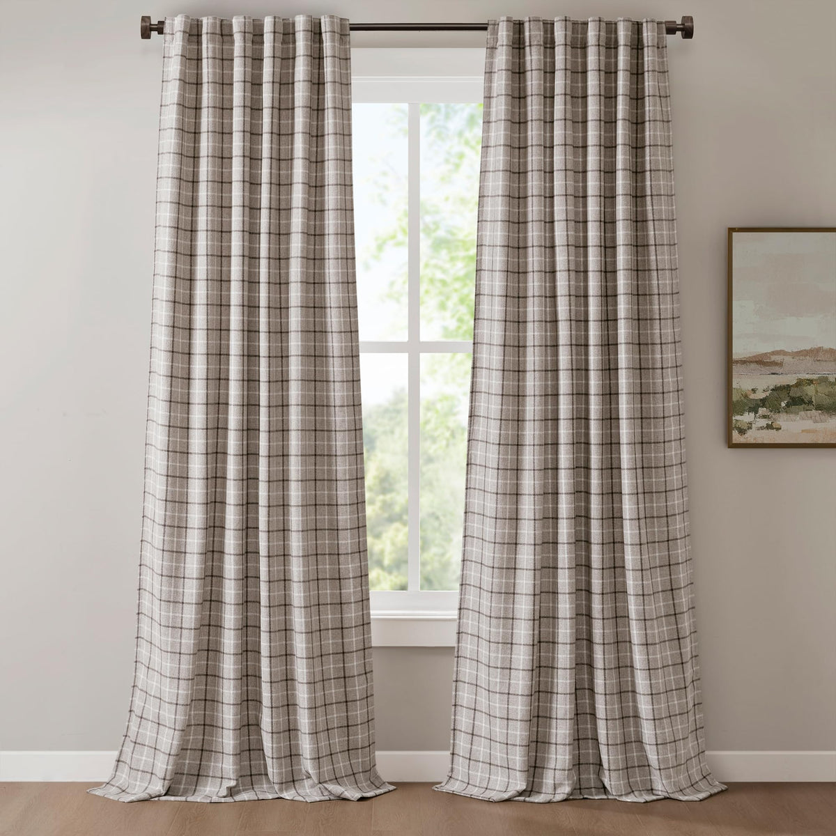 Madison Park Plaid Window Curtain Thermal Insulated, 1 Panel, 50x95 Brown