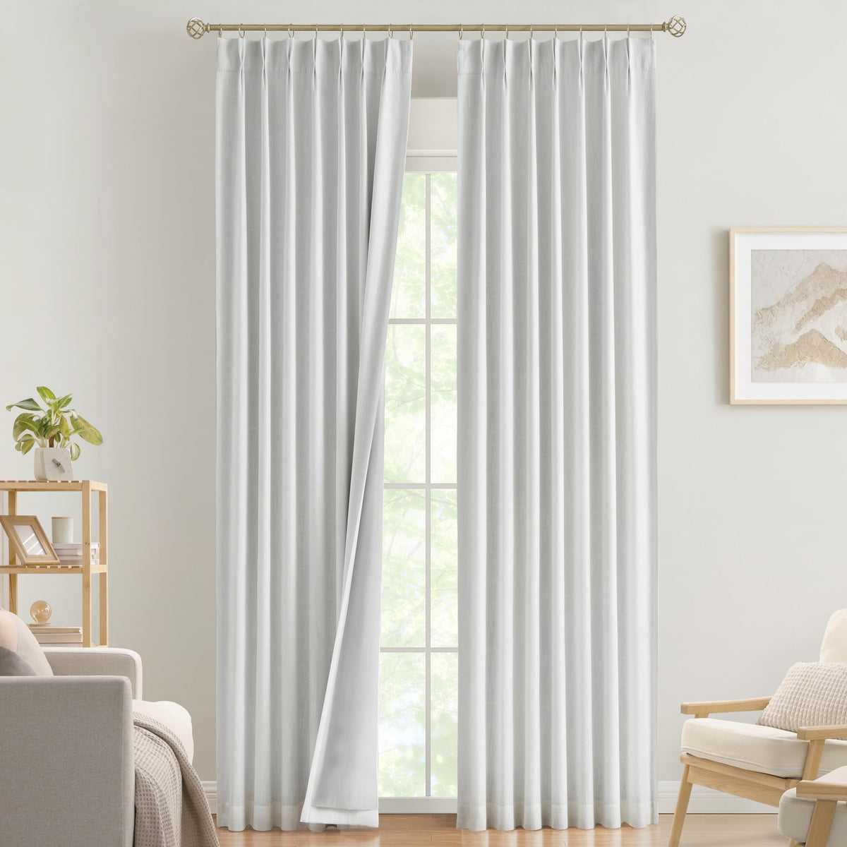 Vision Home Pinch Pleated Full Blackout Curtains Linen Blended Room Darkening Window Curtains 84 inch for Living Room Bedroom Thermal Insulated Pinch Pleat Drapes with Hooks 2 Panel 40"Wx84"L,Blue Fog
