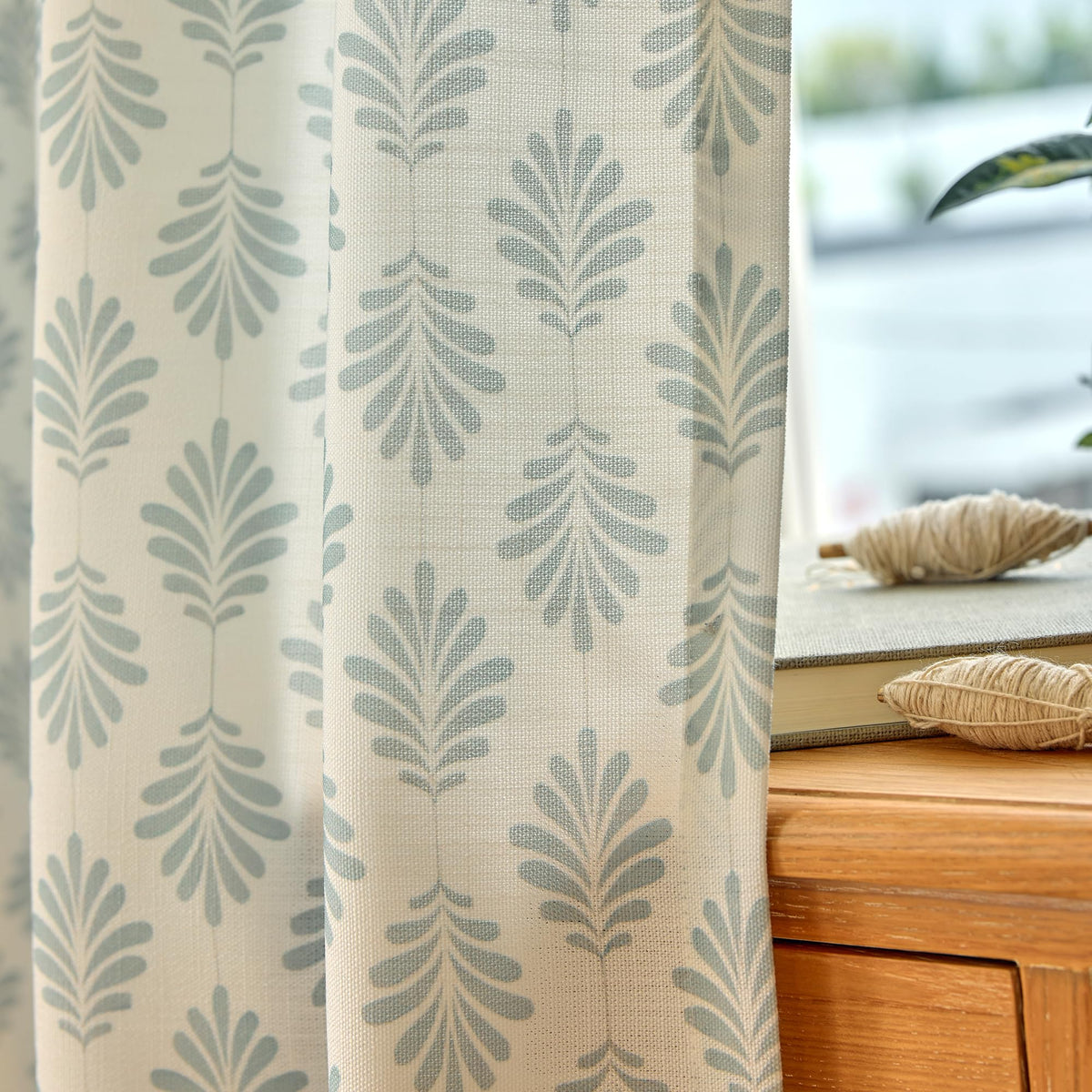 DrapePalette - Linen Blend Pinch Pleated Curtains 108 Inches Long for Living Room, Bedroom, Dining Room, Light Filtering Curtains 2 Panels Set, Modern Floral Printed Design, Antique White 30"W x 108"L