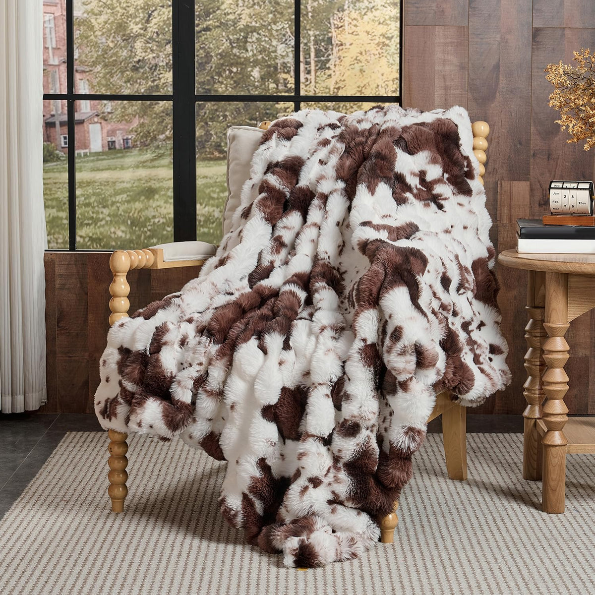 Lotus Karen Faux Fur Throw Blanket Cream White - Big Bubble Rabbit Fluff Blanket for Couch, Small Fluffy Fuzzy Cozy Blanket, Thick Furry Plush Shaggy Blankets, 50x60 Inches