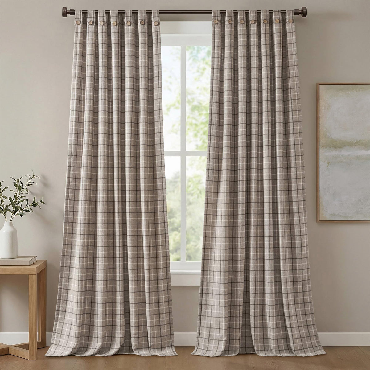 Madison Park Plaid Window Curtain Thermal Insulated, 1 Panel, 50x95 Brown
