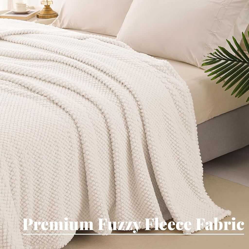 Whale Flotilla Extra Large Fuzzy Fleece Throw Blanket for Couch, 50x70 Inch Fluffy Warm Soft Jacquard Blankets for All Season, Lightweight and Cozy, Ivory