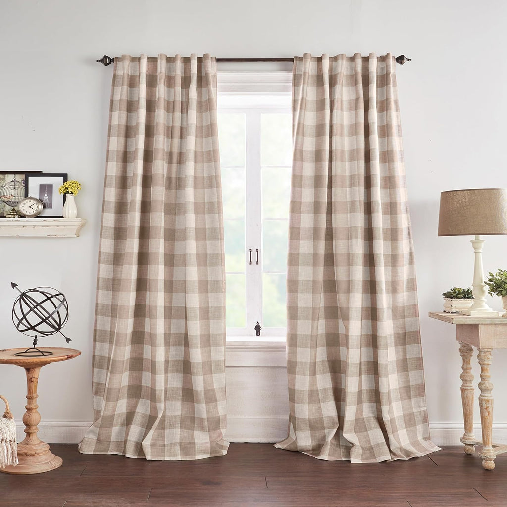 Grainger Buffalo Check Blackout Window Curtain, Linen - 52" W x 84" L