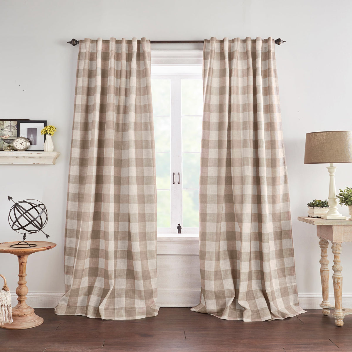 Grainger Buffalo Check Blackout Window Curtain, Linen - 52" W x 84" L
