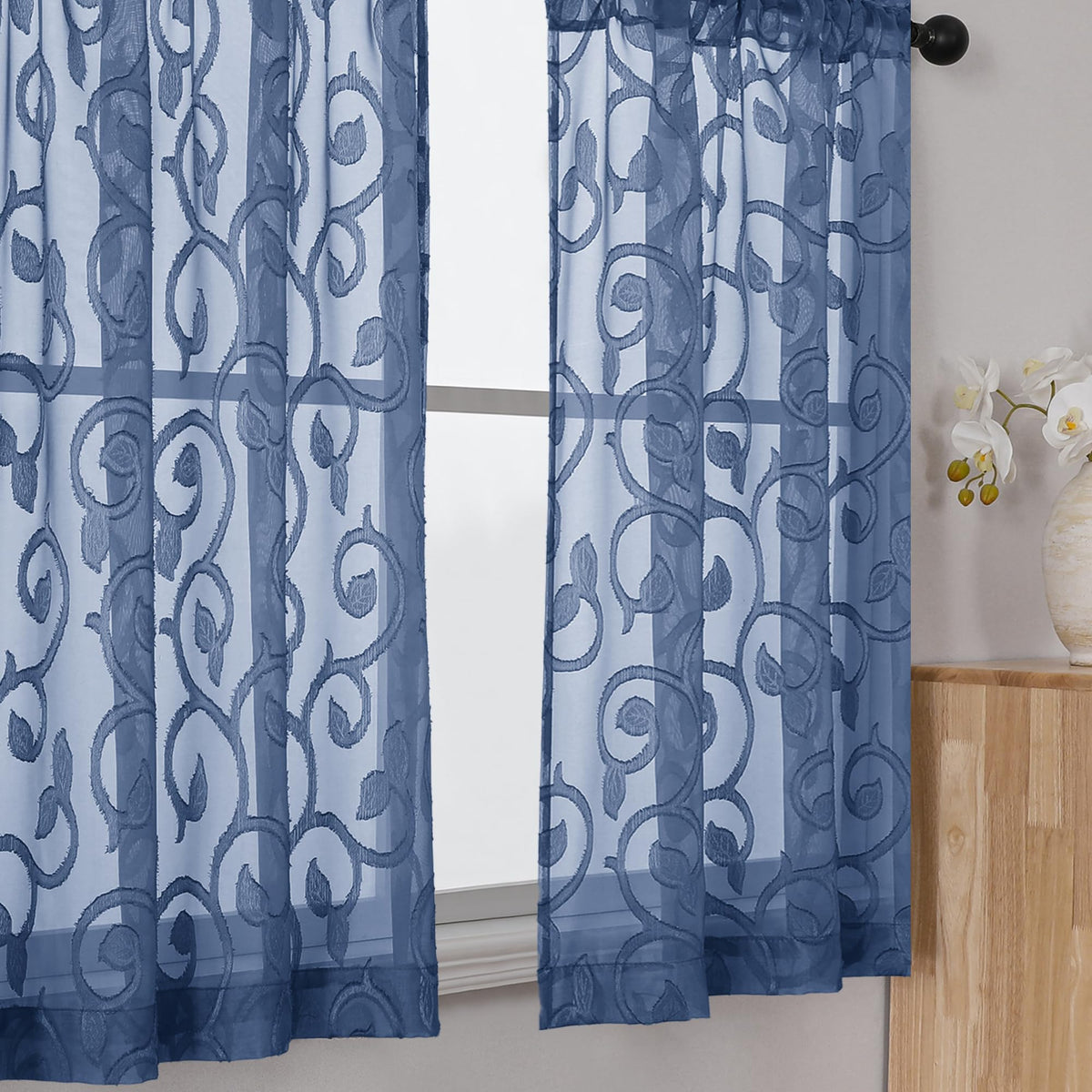 OWENIE Furman Ivory Sheer Curtains 84 inches Long for Bedroom Living Room 2 Panels Set, Jacquard Clip Light Filtering Semi Sheer Curtain Rod Pocket Window Drapes, 2 Pcs Each 40 W 84 L