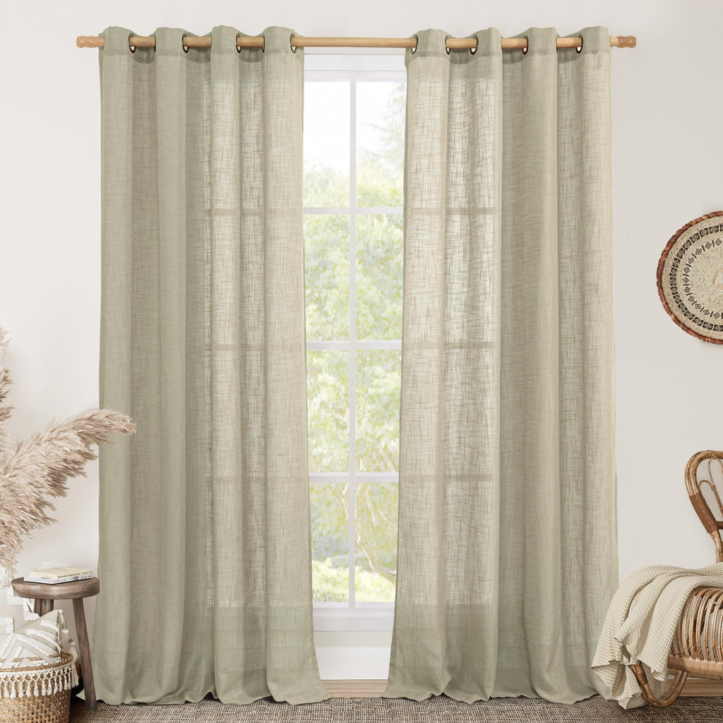 LAMIT Cream Ivory Linen Semi Sheer Curtains 84 inch Length for Bedroom