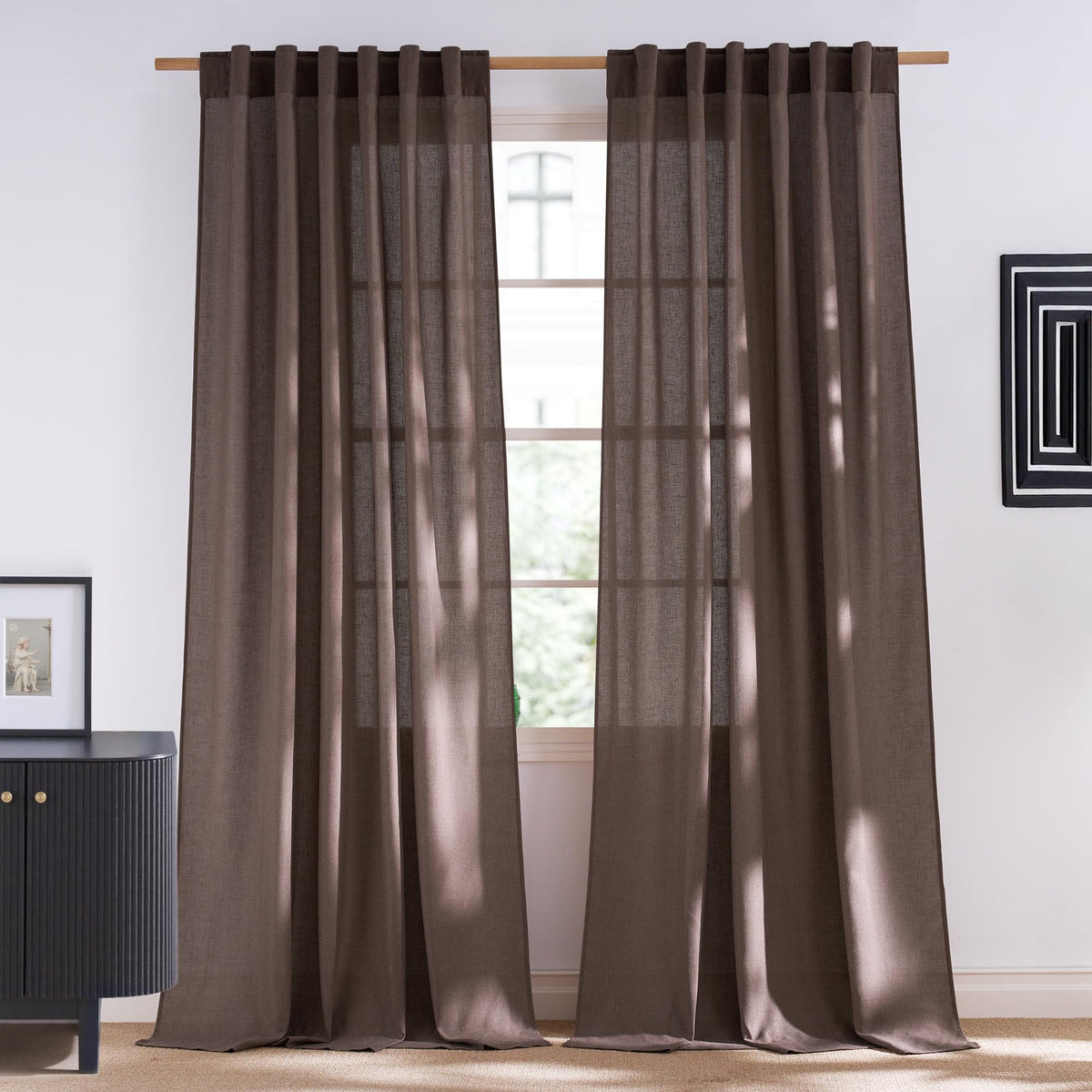 NICETOWN Flax Sheer Linen Curtains for Living Room 95 inch Long 2 Panels, Rod Pocket & Back Tab Semi Sheer Drapes Privacy Added with Light Filtering for Bedroom/Living Room, Natural, W55 x L95