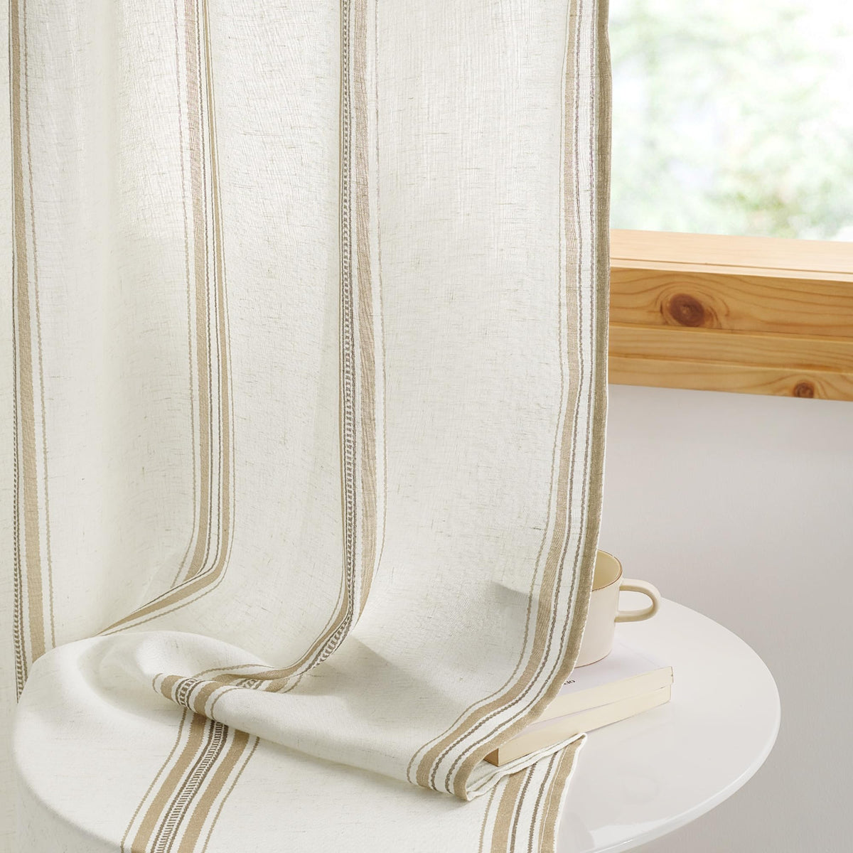 NICETOWN Moss Green Linen Plaid Curtains 96 inches Long for Bedroom