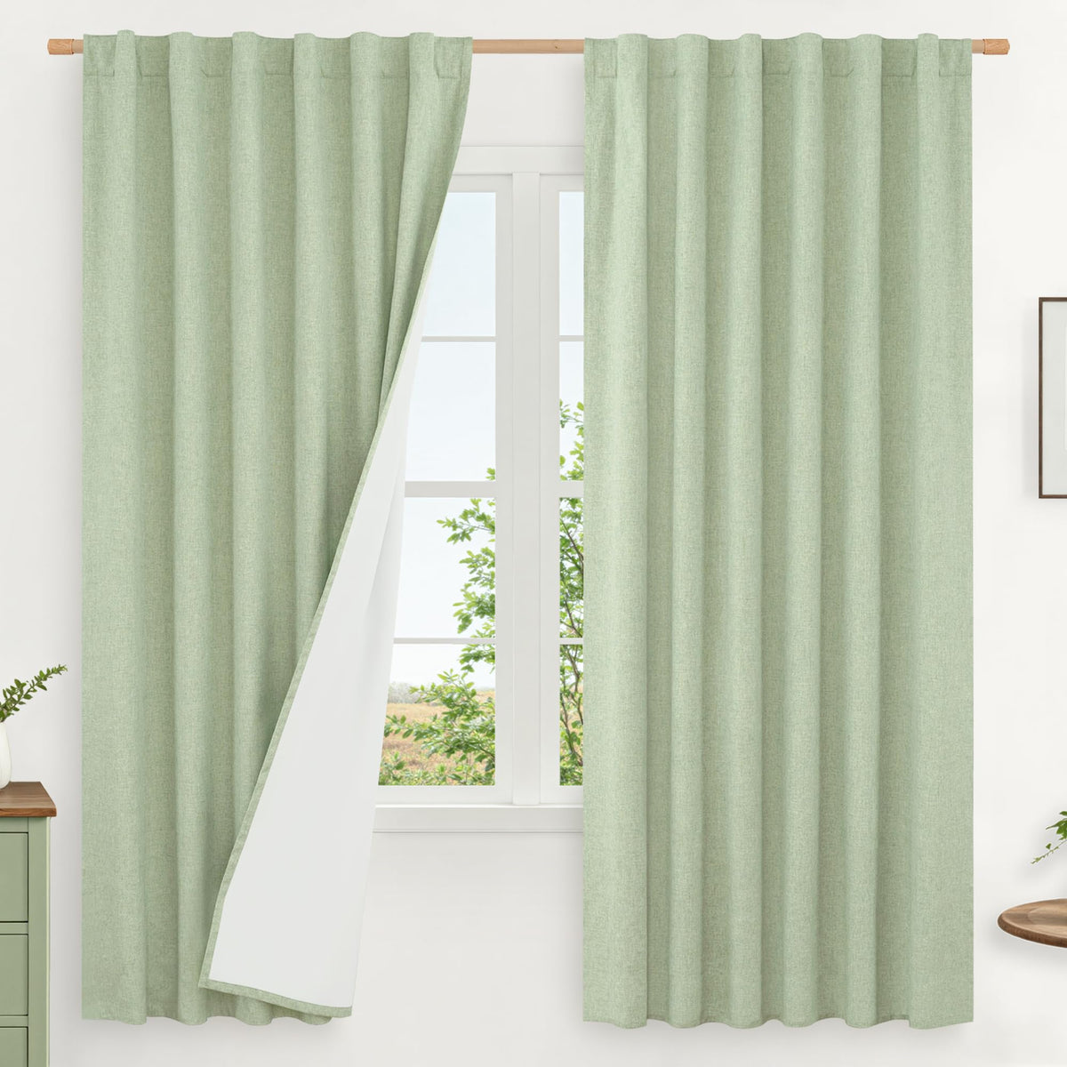 LAMIT 100% Blackout Short Linen Curtains for Cafe 40 Inch Length, Ivory