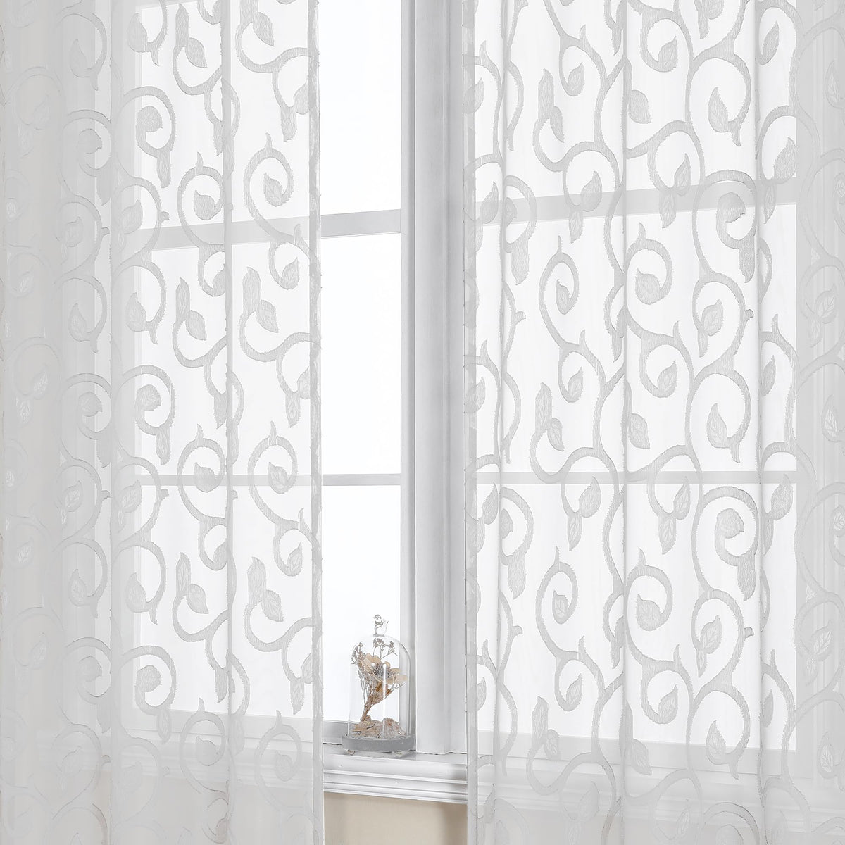 OWENIE Furman Ivory Sheer Curtains 84 inches Long for Bedroom Living Room 2 Panels Set, Jacquard Clip Light Filtering Semi Sheer Curtain Rod Pocket Window Drapes, 2 Pcs Each 40 W 84 L