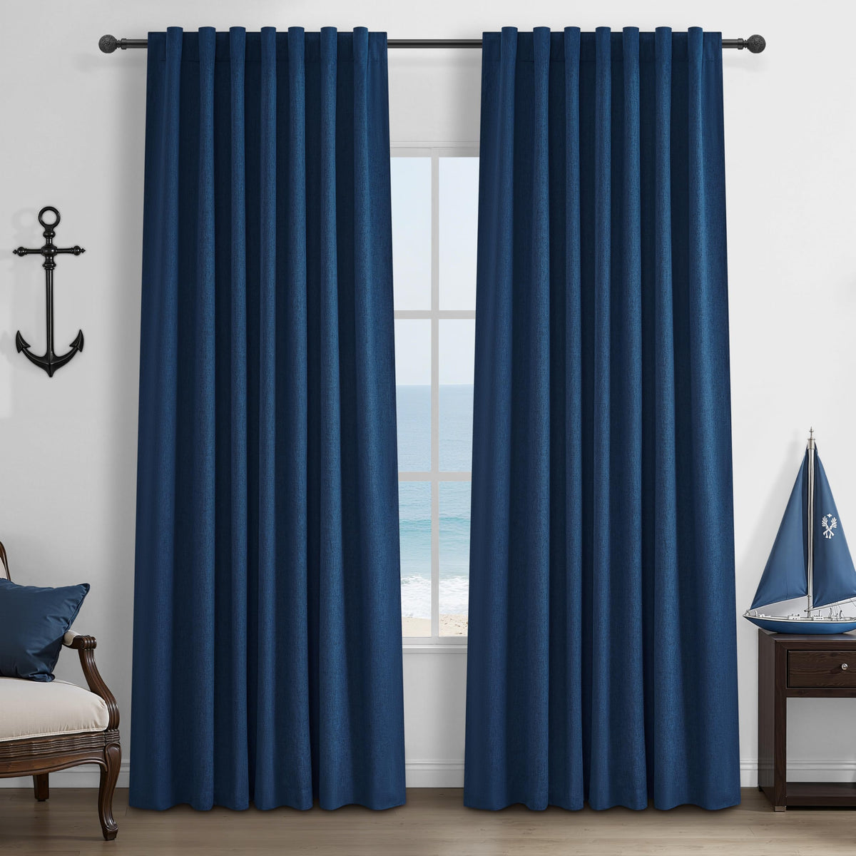 100% Blackout Curtains 84 Inch Length 2 Panels Set Farmhouse Style for Bedroom Windows/Living Room Thermal Insulated Neutral Boho Drapes Linen Blend Natural Ivory 7ft Long Hook Belt Pleated/Back Tab