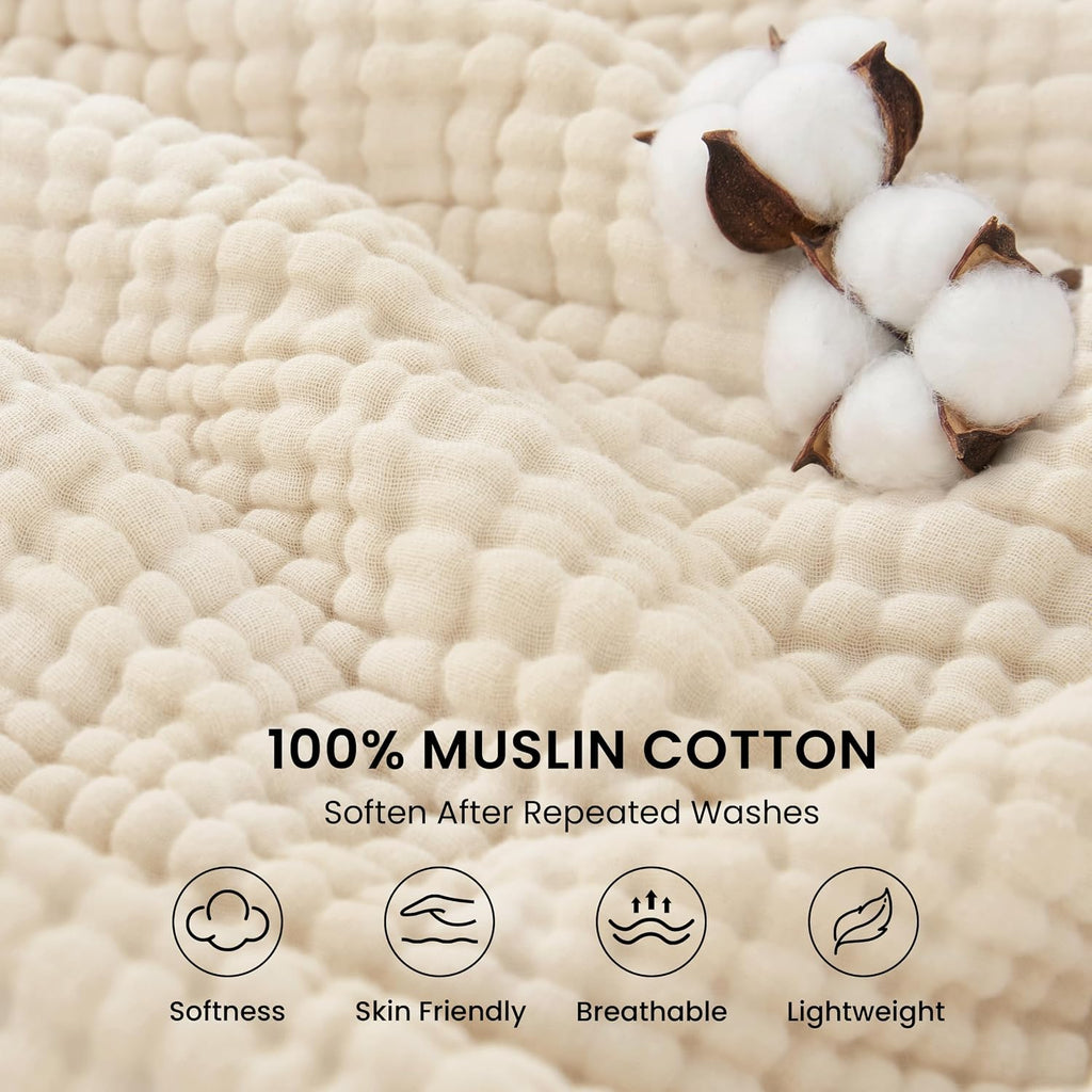 Love's cabin 100% Cotton Muslin Blanket, 6 Layer Lightweight Breathable Gauze Throw Blanket 50 x 60 Inches, Soft All Season Blanket for Couch, Bed, Sofa, Beige