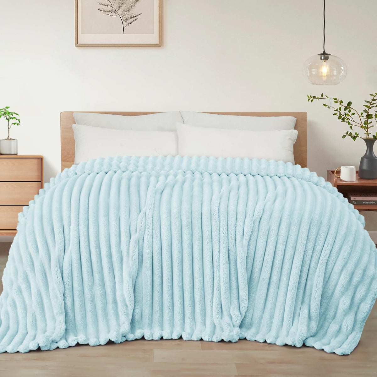 Exclusivo Mezcla Striped Fleece Throw Blanket for Couch, Sofa, Bed, 50"x60"
