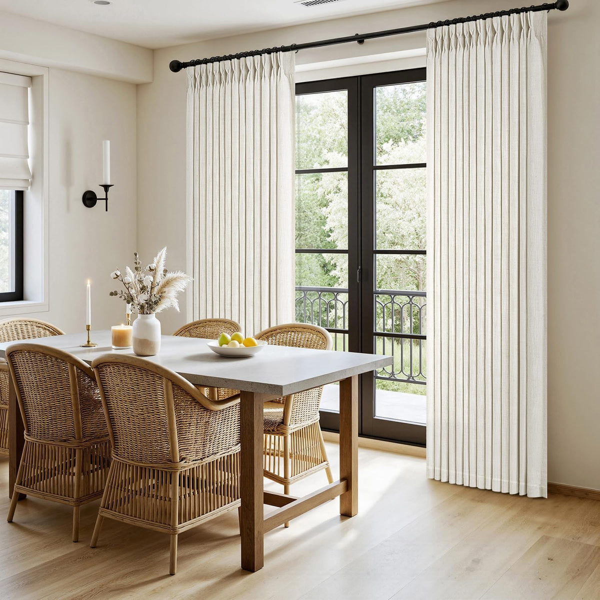 MIULEE Pinch Pleated Linen Curtains 96 Inches Long Beige White 2 Panels