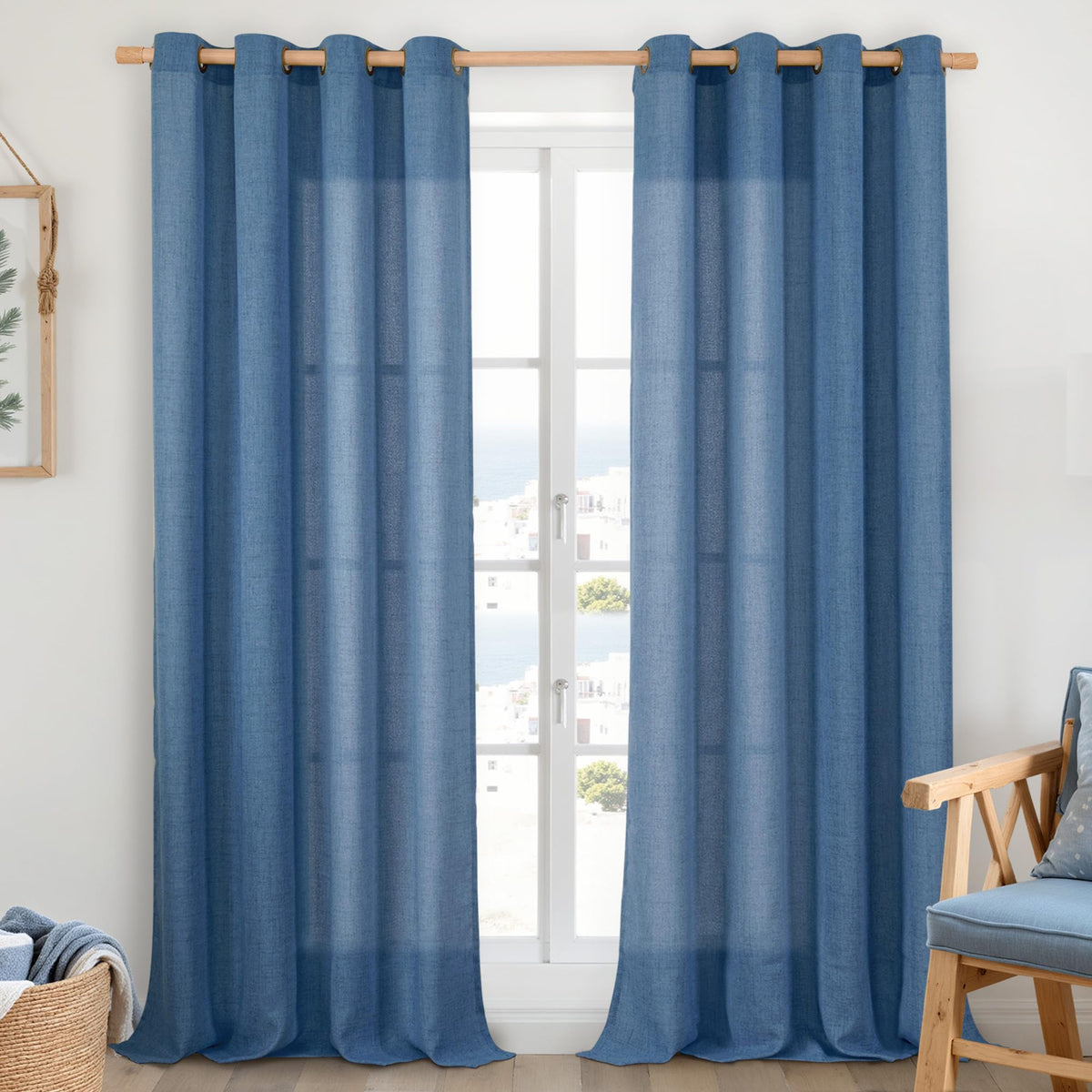 YoungsTex Linen Semi Sheer Curtains 63 Inch Length, Light Filtering Drapes