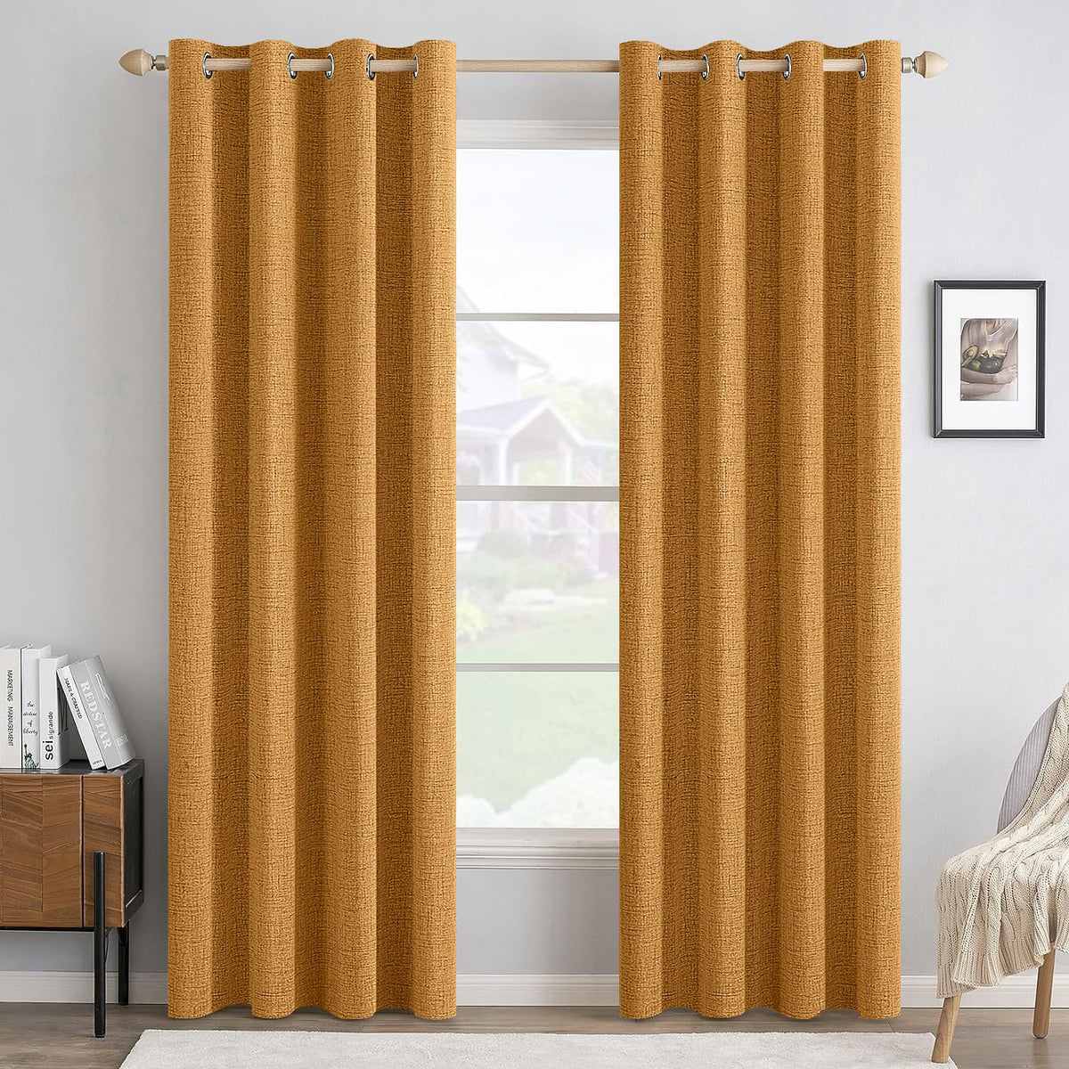 MIULEE 100% Blackout Linen Curtains for Bedroom 52x84 Inches Natural Beige