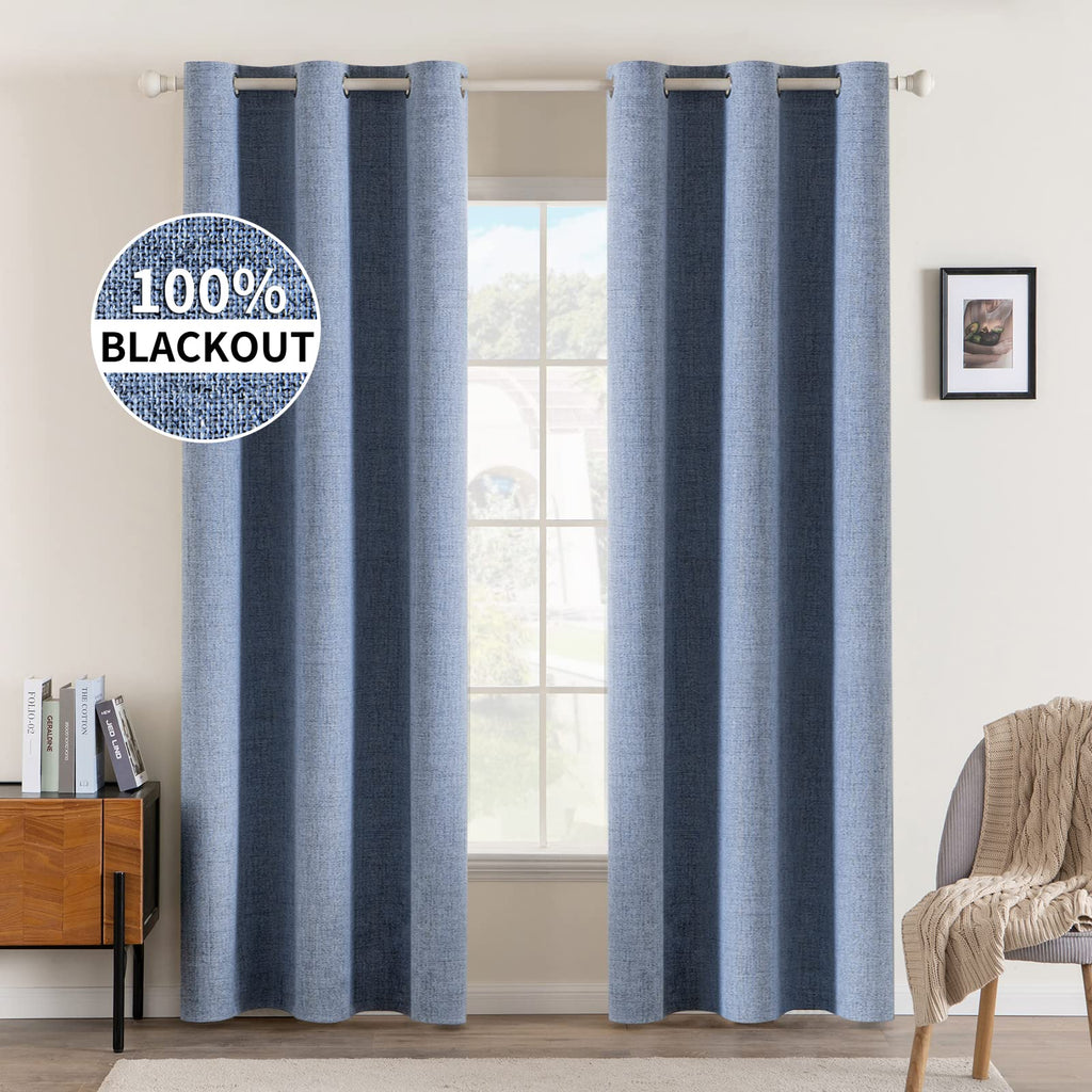 MIULEE 100% Blackout Linen Curtains for Bedroom 52x84 Inches Dusty Blue