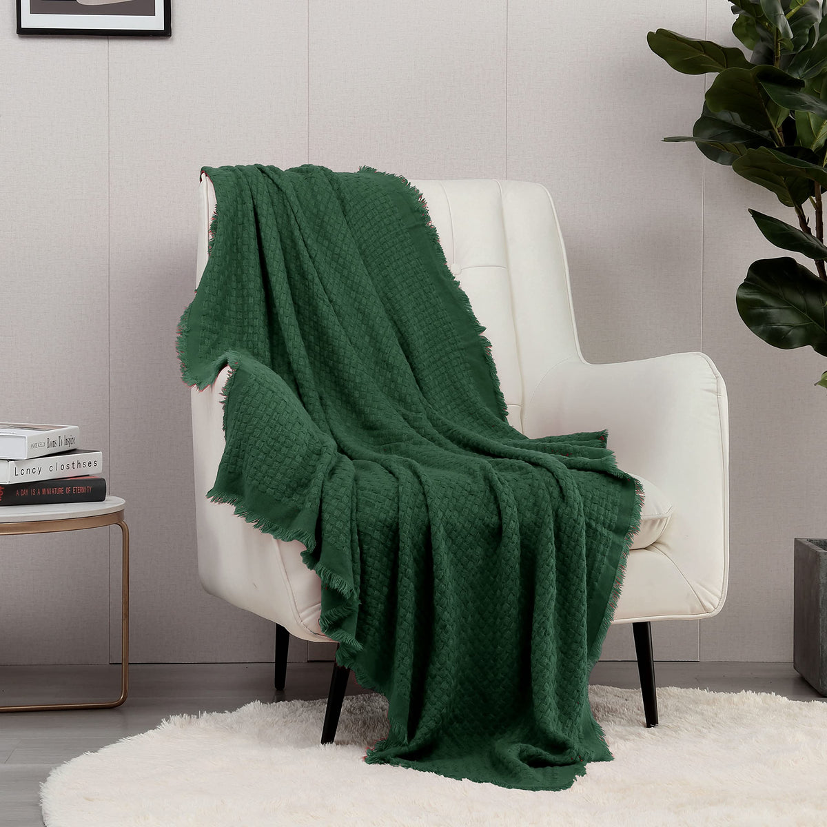 CREVENT Farmhouse Boho Knitted Throw Blanket for Couch Sofa Chair Bed Home Decoration, Soft Warm Cozy Light Weight for Spring Summer Fall (50''X60'' Off White/Ivory/Cream)