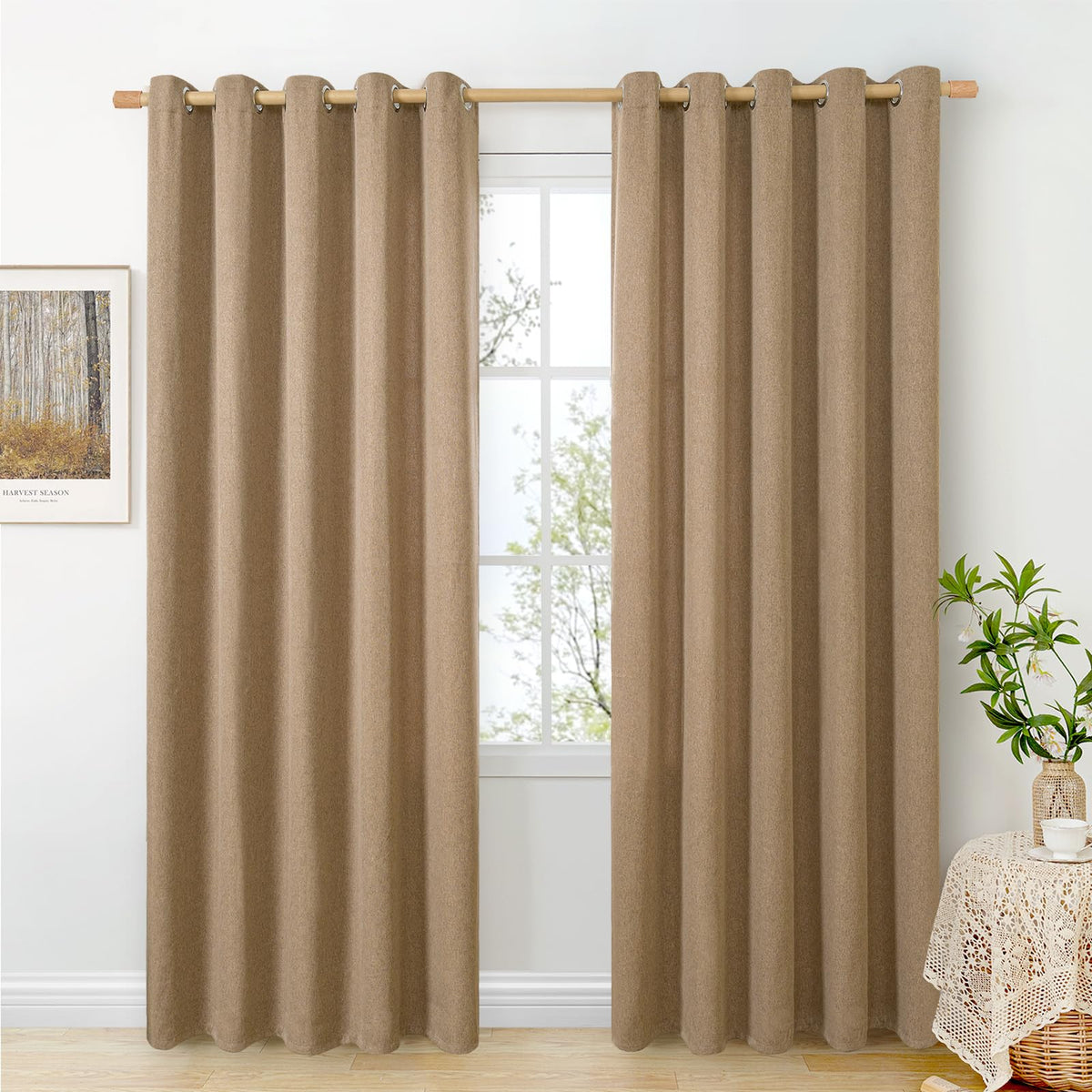 BGment Oatmeal Linen Curtains for Living Room 95 Inch Length 2 Panels Set, Privacy Drapes Light Filtering with Grommet for Farmhouse Bedroom No See Through, Each 52 Inch Wide