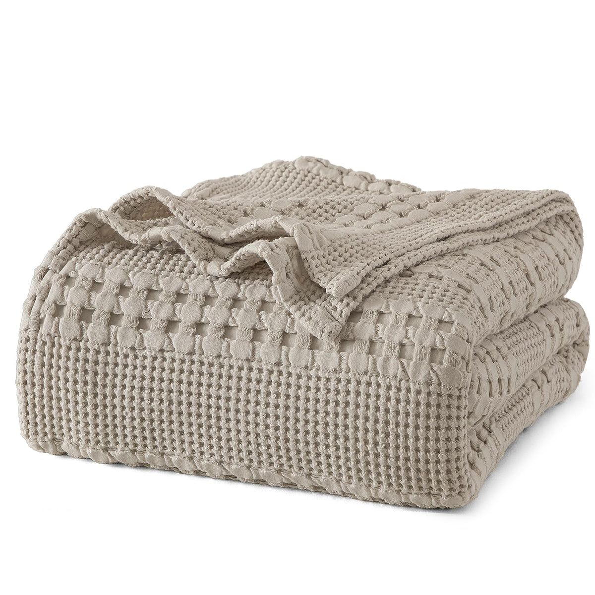 PHF Lightweight 100% Cotton Waffle Throw Blanket for Couch, Light Taupe