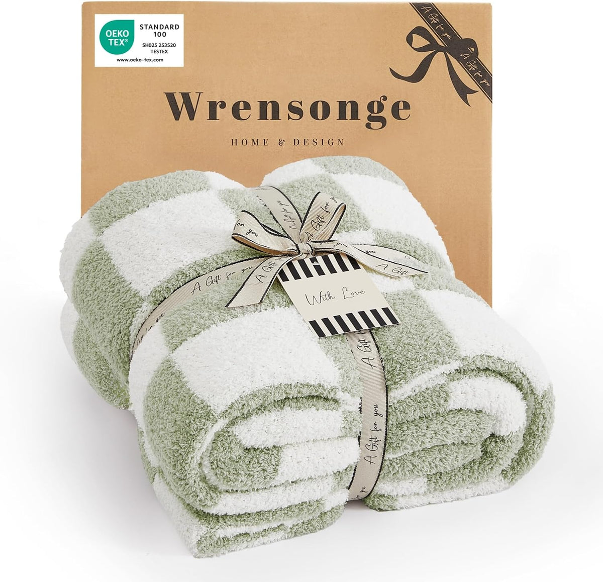 WRENSONGE Soft Checkered Throw Blanket for Couch-Cozy Warm Knitted Blankets