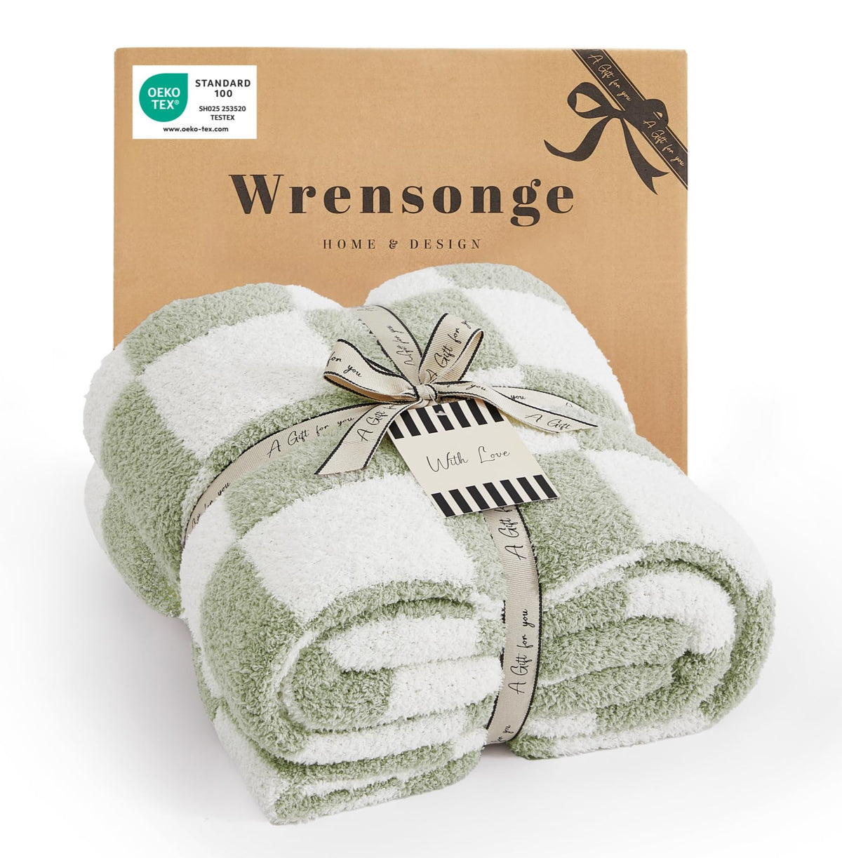 WRENSONGE Soft Checkered Throw Blanket for Couch-Cozy Warm Knitted Blankets