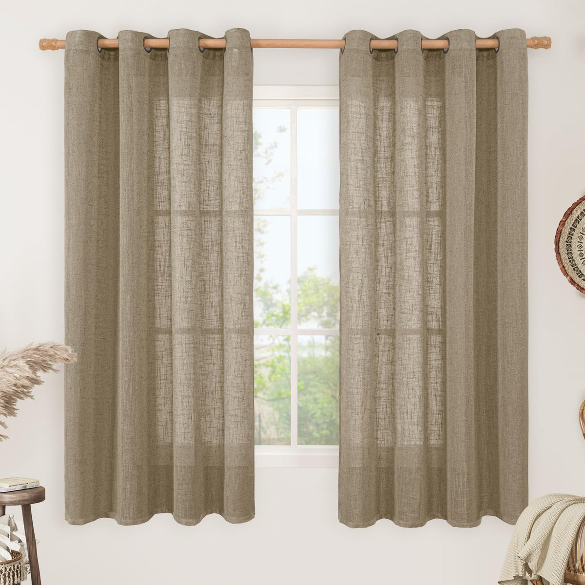 LAMIT Cream Ivory Linen Semi Sheer Curtains 84 inch Length for Bedroom