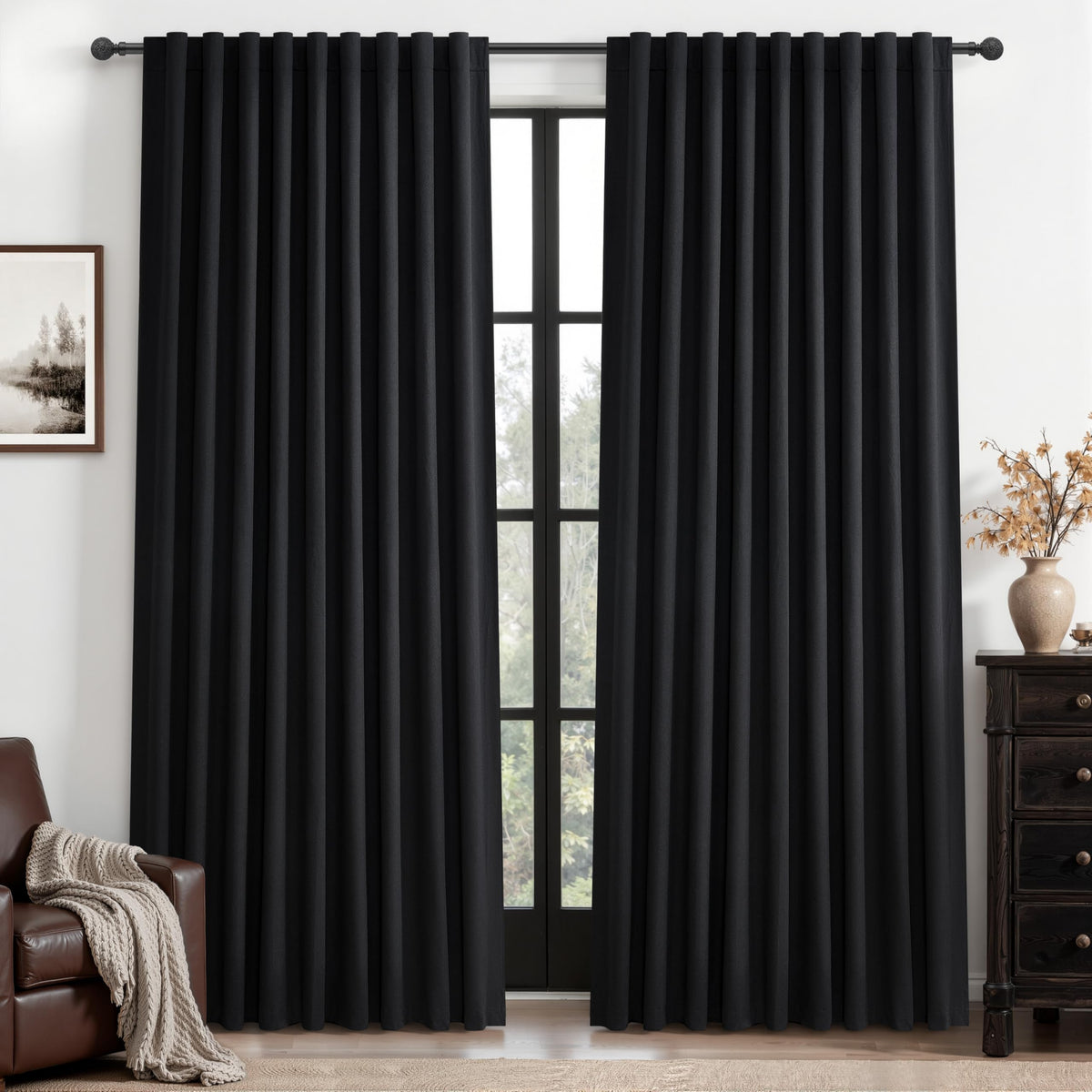 100% Blackout Curtains 84 Inch Length 2 Panels Set Farmhouse Style for Bedroom Windows/Living Room Thermal Insulated Neutral Boho Drapes Linen Blend Natural Ivory 7ft Long Hook Belt Pleated/Back Tab