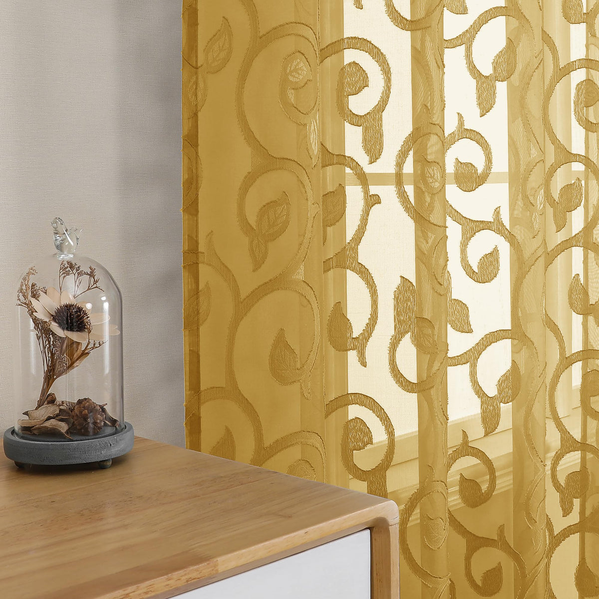 OWENIE Furman Ivory Sheer Curtains 84 inches Long for Bedroom Living Room 2 Panels Set, Jacquard Clip Light Filtering Semi Sheer Curtain Rod Pocket Window Drapes, 2 Pcs Each 40 W 84 L