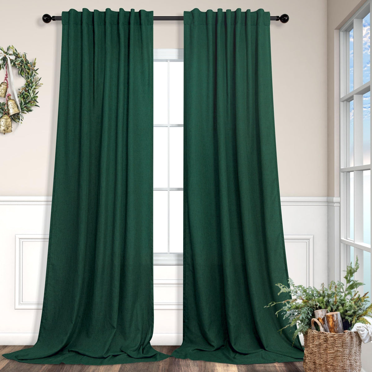 Natural Linen Back Tab Curtains 84 Inch Length for Living Room 2 Panel Pocket Drape Light Filtering Semi Sheer Neutral Country Rustic Farmhouse Boho Curtain Bedroom Muslin Look Ivory Cream Colored