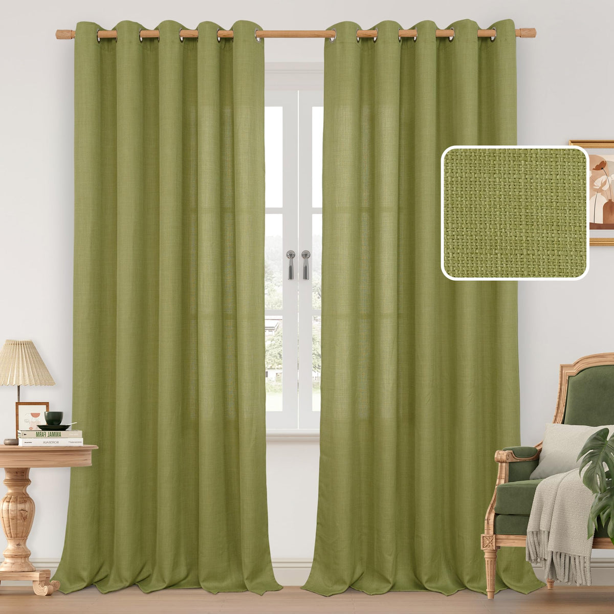 LAMIT Cream Ivory Linen Semi Sheer Curtains 84 inch Length for Bedroom