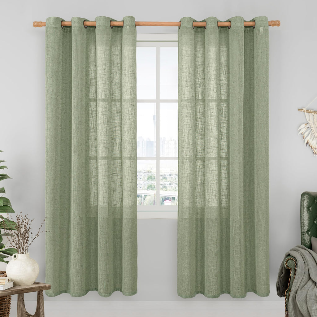 LAMIT Cream Ivory Linen Semi Sheer Curtains 84 inch Length for Bedroom
