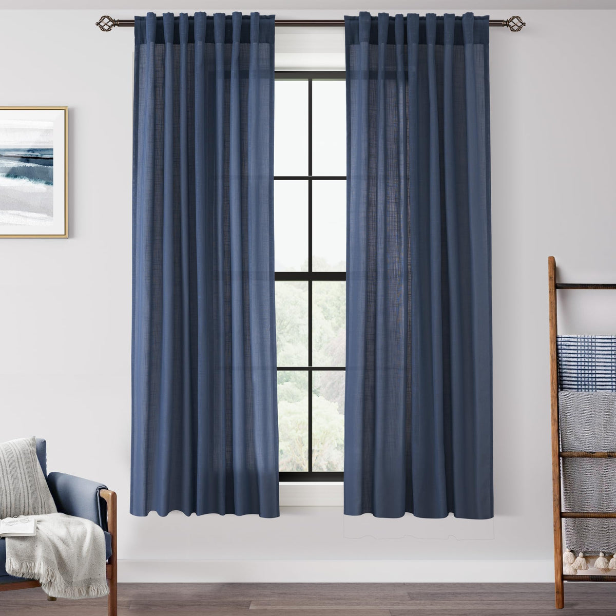 96 inch Long Linen Curtains 2 Panels for Living Room Back Tab Cream Ivory Light Filtering Semi Sheer Curtain 96 inches Long Boho Farmhouse Rustic Linen Drapes Floor to Ceiling Length 8 FT