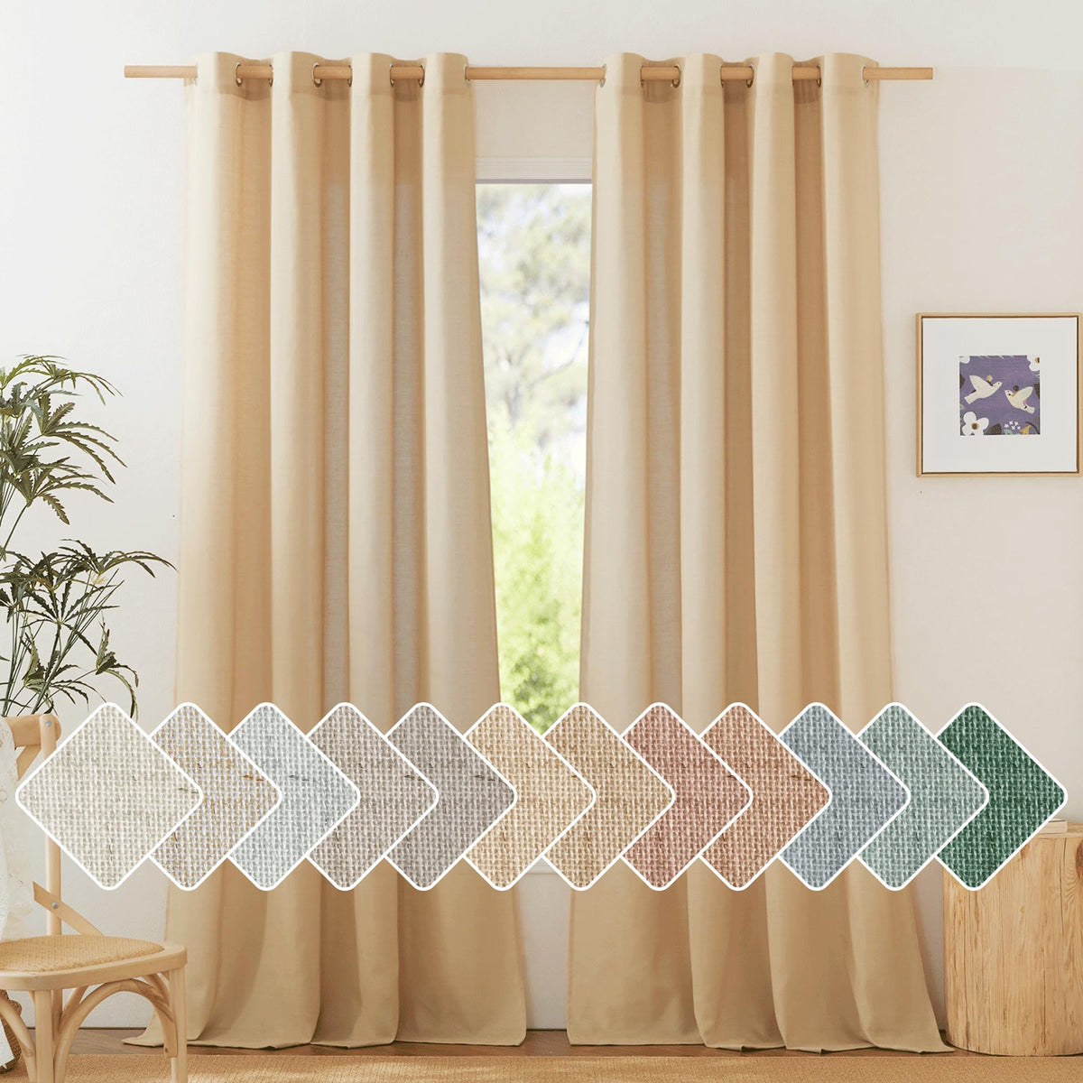 NICETOWN Natural Linen Curtains 84 inch Long 2 Panels Set, Grommet Top Thick Linen Burlap Semi Sheer Vertical Drapes Privacy Assured with Light Filtering for Bedroom/Living Room, W55 x L84