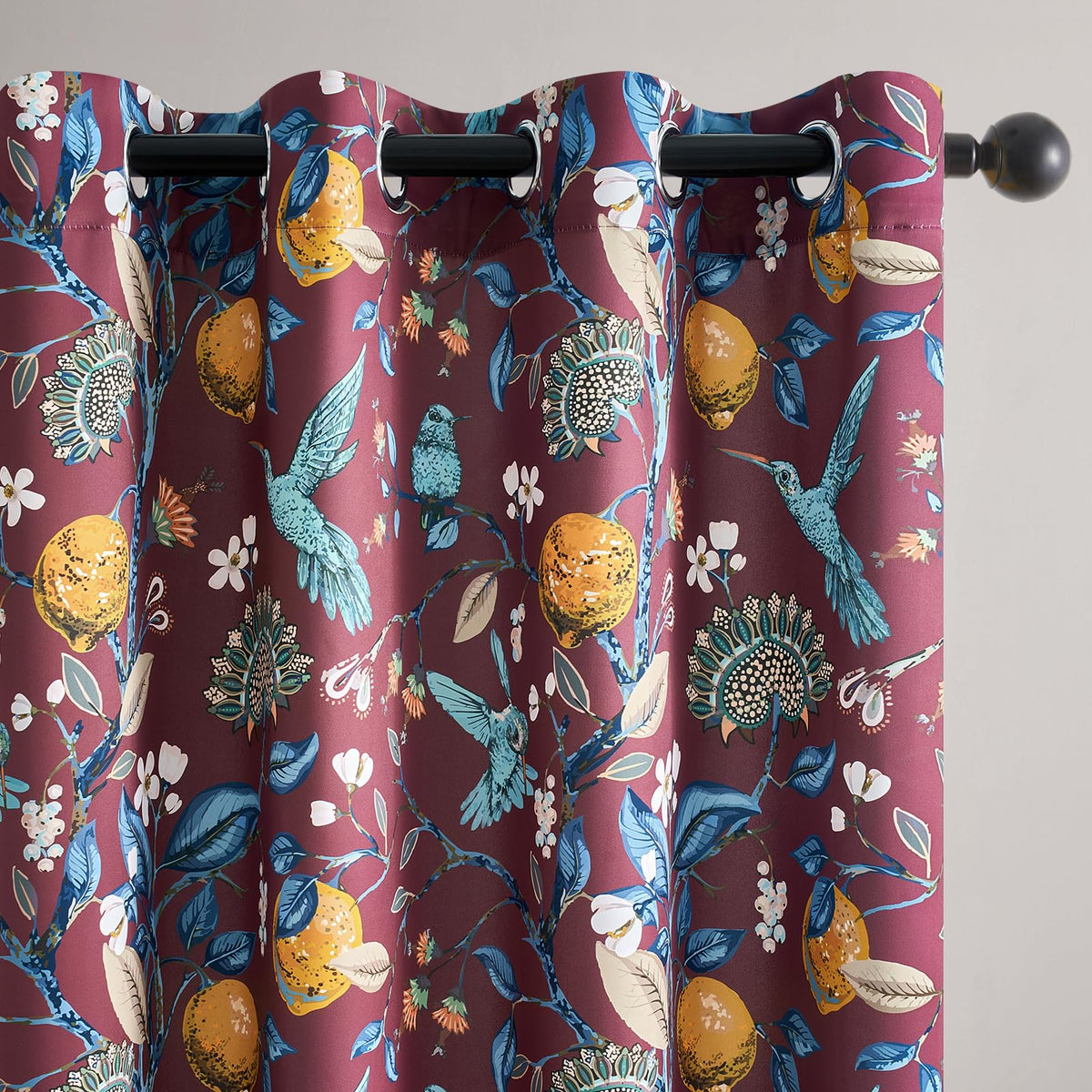 Topfinel Mustard Yellow Vintage Curtains & Drapes 84 Inches Long, Grommet Luxury Whimsical Floral Lemon Hummingbird Patterned Waverly Mid Century Colorful Blackout Drapes for Living Room Bedroom